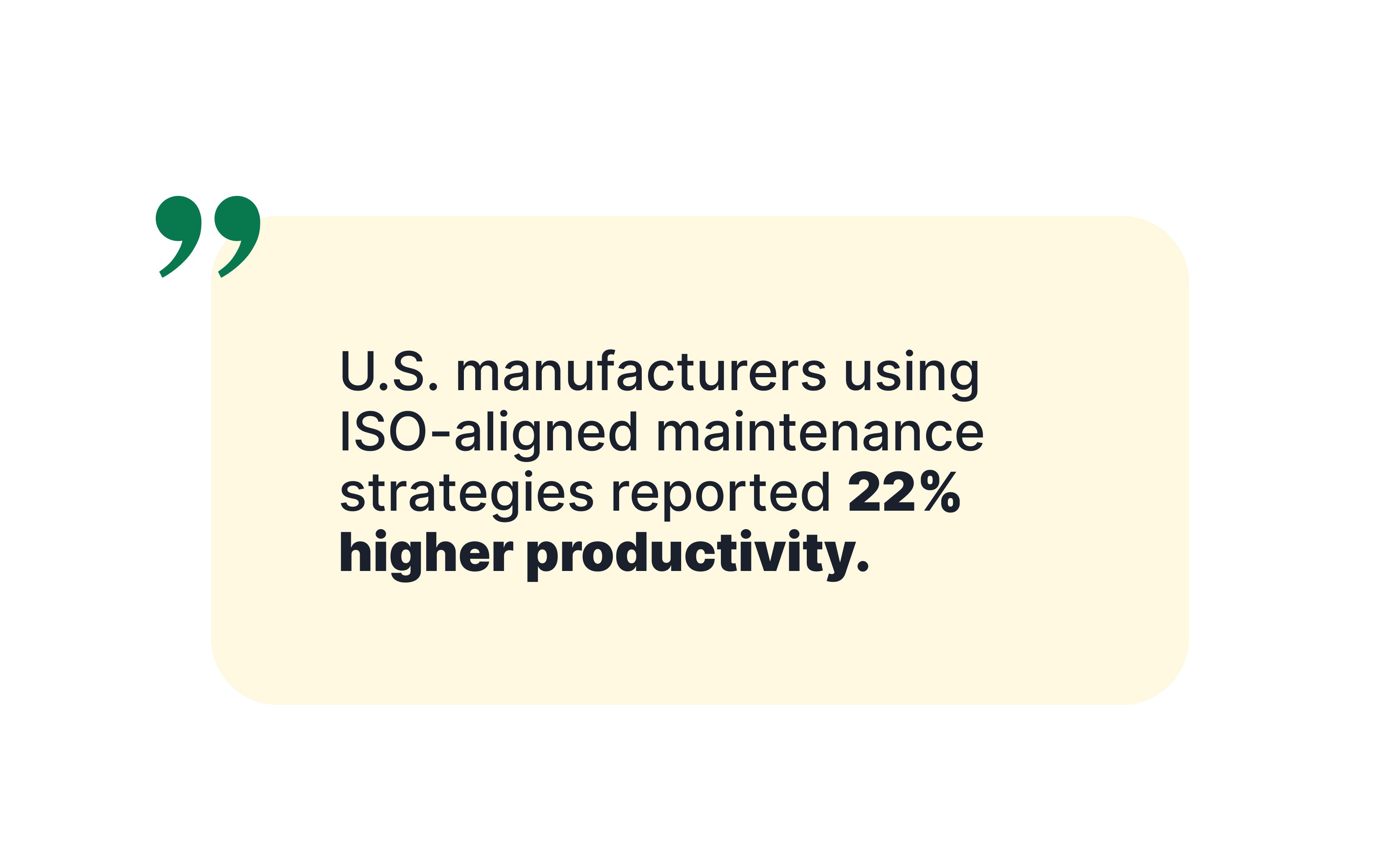 Quotation saying: U.S. manufacturers using ISO-aligned maintenance strategies reported 22% higher productivity.